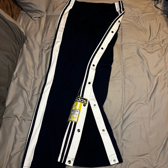 Adidas Three Stripe Side Button Athletic Pants Navy Medium - Picture 3 of 4